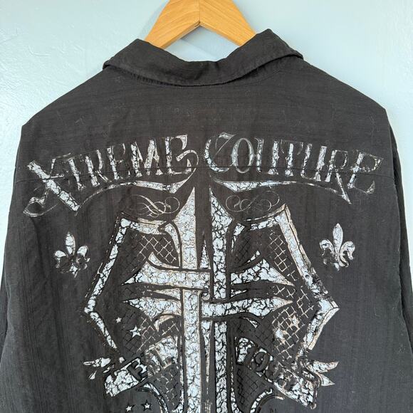 Extreme Couture x Affliction Men's Black Button Shirt Biker MMA Sz 2XL - Picture 3 of 6